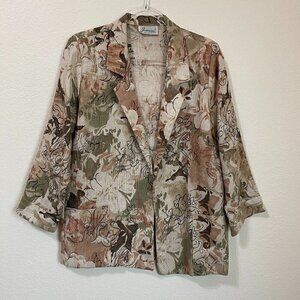 Vintage Joanna Made in USA Floral Flax Linen Blend Unlined Blazer